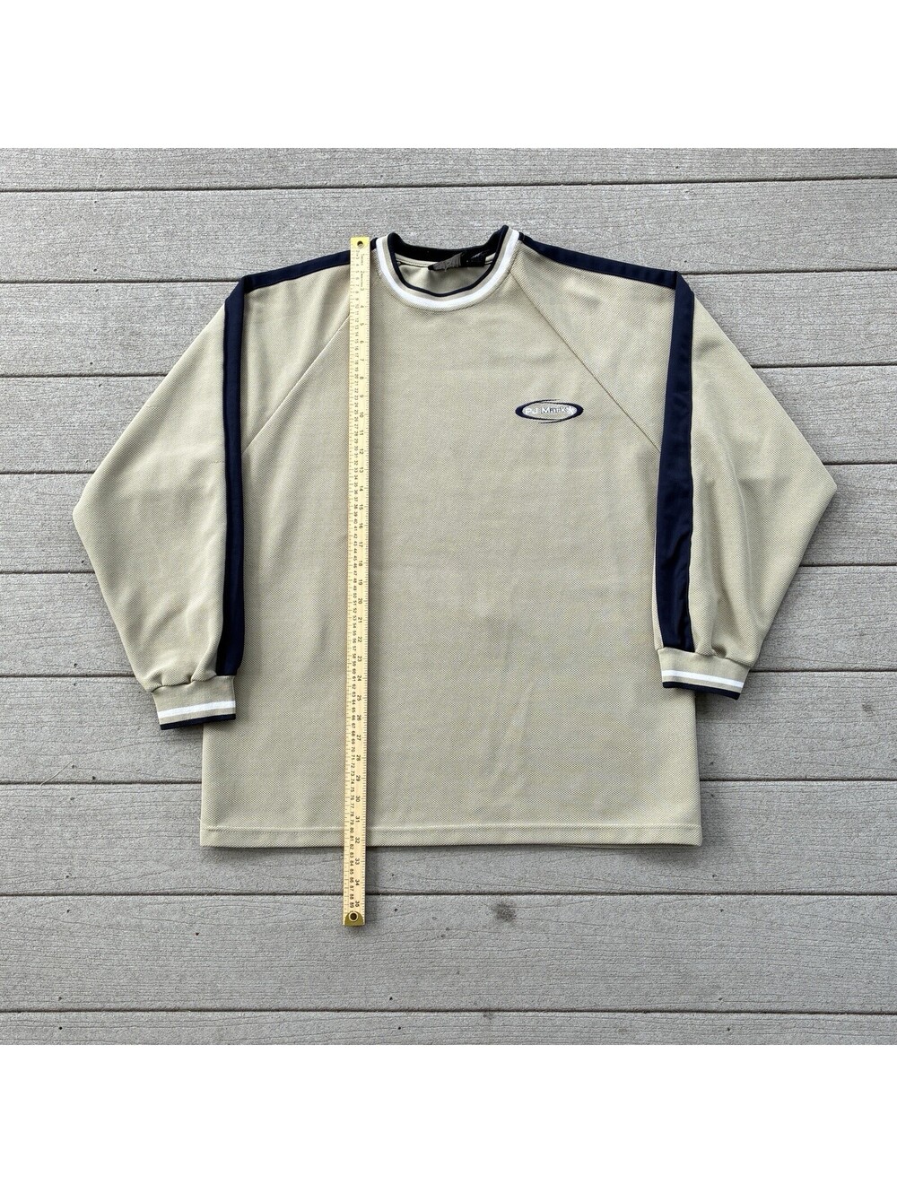 Vintage 90s Y2K PJ Mark Long Sleeve Knit Jersey Shirt Tan Navy Men’s XL Korea